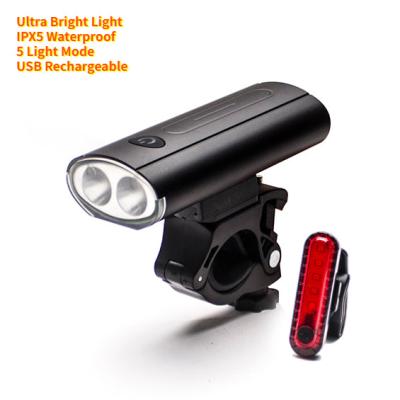 China Aluminum Alloy USB Rechargeable Bycicle Light Set Bicycle Light Front And Rear Waterproof Bicycle Light Kit for sale