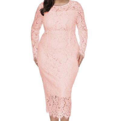 China Solid color washable lace best-selling long sleeve dresses Un-Ling Arket 2021 women's elegant long sleeve plus size dresses for sale