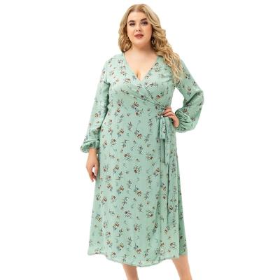 China Anti-wrinkle factory direct sales spring and summer fashion new casual plus size women's floral long sleeve dress for sale