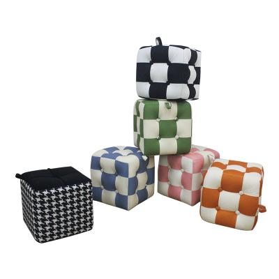 China Colorful Lattice Fabric Sponge Minor Chair Household Commercial PU Small Stool for sale