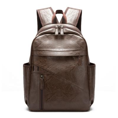 China Waterproof In New Fashion Mens School Running Travel Brown Black PU Leather Waterproof Backpack for sale