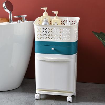 China Modern Dirty Plastic Bathroom Clothes Storage Basket Household Dirty Laundry Hamper Basket With Wheels Laundry Extra Large for sale