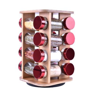 China Sustainable New Product Bamboo Glass Jar Kitchen Spice Jar Rack Set Rotating Seasoning Spice Rack for sale