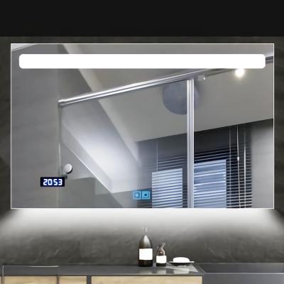 China Modern Battery Operated Frame Anti Fog Lighted Glass Touch Led Lighted Vanity Bathroom Mirror For Hotel for sale