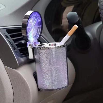 China Plastic Car Ashtray with LED Light Container Ashtray Gas Bottle Smoke Cup Holder Storage Cup Car Supplies for sale