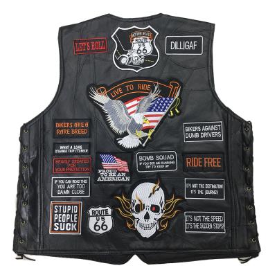 China Retro Genuine Leather Leather Jackets Windproof Streetwear Embroidery Vintage Sleeveless Knight Vest Motorcycle Biker Vest For Men for sale