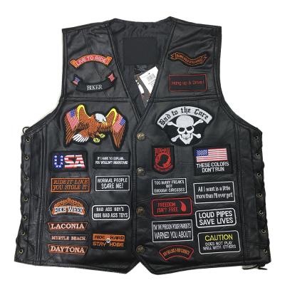 China Plus Size Genuine Leather Sleeveless Jackets Knight Retro Vintage Streetwear Embroidery Motorcycle Vest Biker Vest for sale