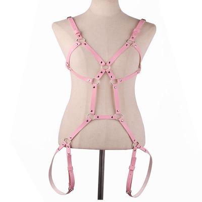 China Sexy Leather Body Harness Set Women Rivet Thigh Leg Buckle Bondage Suspender Belts Garter Belt Goth Body Punk Full for sale