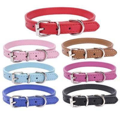 China Wholesale Viable Popular Colorful Adjustable Pet Collars Kitten Cat Collar PU Leather Neck Strap Safe For Soft Dogs Pet Supplies for sale