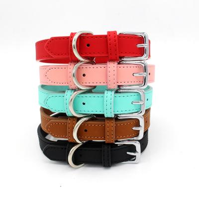 China Viable Wholesale Adjustable Colorful Pet Collars Kitten Cat Collar PU Leather Neck Strap Safe For Soft Dogs Pet Supplies for sale