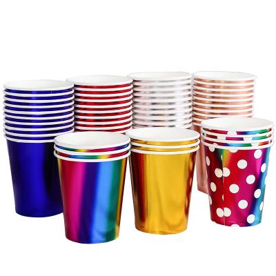 China Custom Food Contact Paper Party Decoration Bronzing Silver Pressed 9oz Paper Cup Disposable Drinks Paper Cup For Birthday Travel for sale