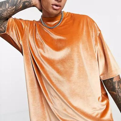 China Custom high quality streetwear plain white t-shirt drop shoulder t-shirt designer OEM Anti-wrinkle logo velvet loose oversized t-shirt for men for sale