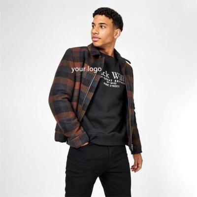 China High Quality Breathable Plaid Woolen Clothing Custom Made Man Embroidered Logo Winter Use Mens Casual Bomber Jackets for sale