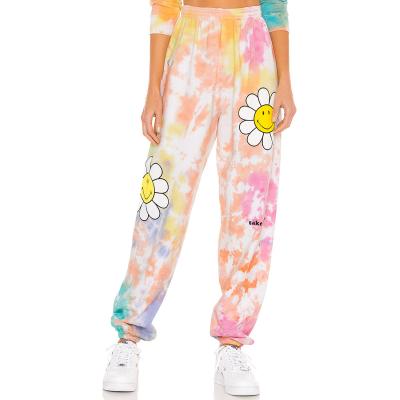 China Women's Breathable Custom Joggers Plus Size Casual Logo Print Long Tie Dye Print Elastic Sport Women Pants for sale