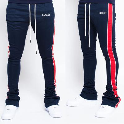 China Polyester Men's Drawstring Breathable Custom Slim Fit Stripe Empty Joggers Side Sports Sport Tracksuit Men Stacked Pants for sale