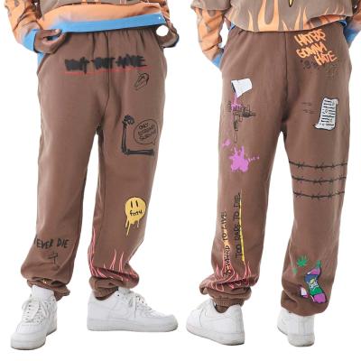 China Breathable Many Handsome New Men's Cotton Sports Sweatpants Smiling Face Pants Printed Graffiti Loose Flame Pattern Trousers Pants Men for sale