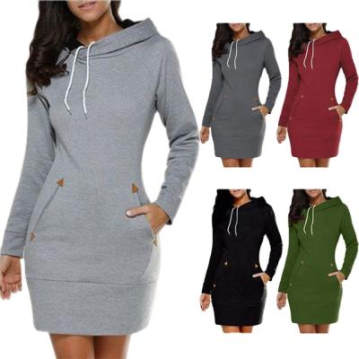 China Anti-Wrinkle Women Hoodie Sleeve Sweater Jumper Tops Sweatshirt Along Dress Hooded Casual Ladies Dresses Cotton for sale