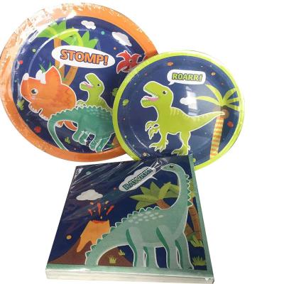 China Animal dinosaur design and can design animal Eco dinosaur tissue paper decoupage design paper plate paper napkin printer custom layout dishes and napkins for sale