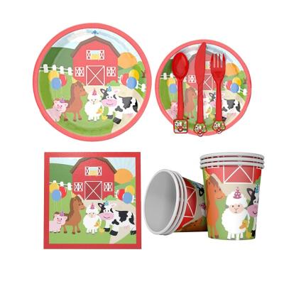 China Party Supplies Grow Kid Camping Party Tableware Set Paper Plates Cup Tableware Set Party Supplier for sale