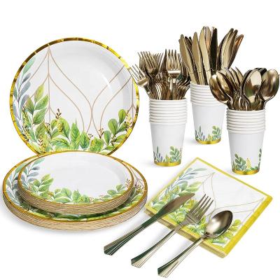 China event & Factory Wholesale Party Supplies Decoration For Amazon Green Leaves In The Jungle Paper Disposable Tableware Party Supplies for sale