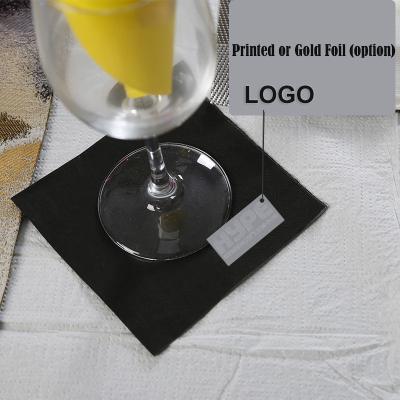 China Solid Black Color Printed With Silver Hot Stamping Paper Party Personalized Cocktail Beverage Napkins for sale