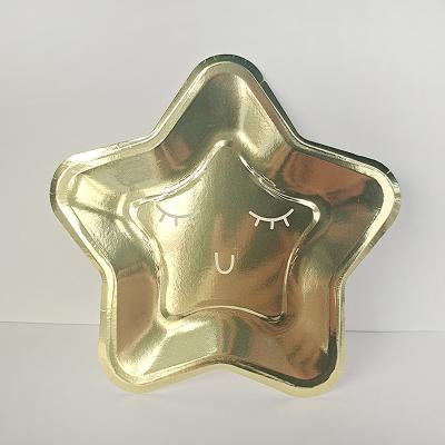 China Art Decor Star Gold and Silver Paper Plates Star Pentagon Disposable Paper Plates for Appetizers, Fruit, Dessert, Party Suppliers for sale