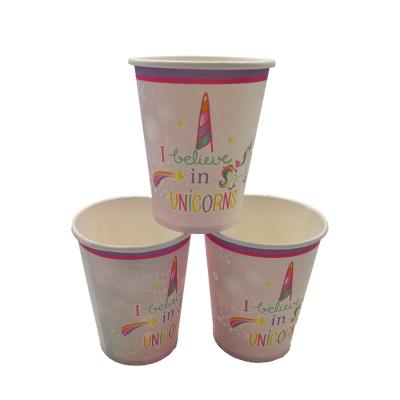 China Biodegradable Water Based Ink Flexo Printing Logo Paper Cup For Party Custom Made Unicorn Disposable Paper Cup for sale