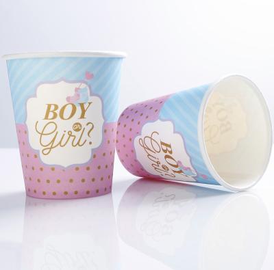 China Disposable High Quality Gender Reveal 9 Ounce Paper Cup Boy Or Girl Paper Cup For Party Decoration Tableware for sale