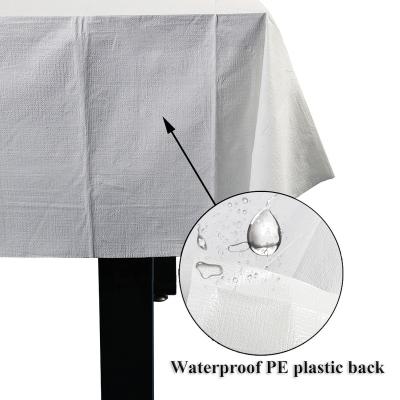 China Custom White Printed PE Logo Tissue Paper Cloth Tissue Table Cover Custom Waterproof Banquet Tablecloths White Wedding for sale