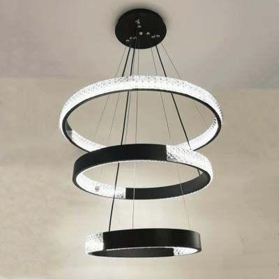 China Modern New Product Style Plastic Lampshade Iron Frame LED Nordic Hotel Chandelier For Living Room 3 Rings Home Lighting Single Corridor for sale