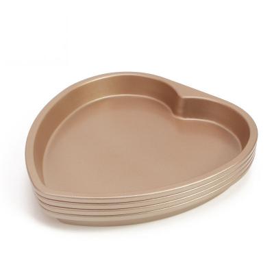 China 8 Inch Heart Shaped Gold Pizza Baking Cake Pan Viable Non-Stick Colorful Carbon Steel Baking Pan for sale