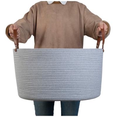 China Sustainable Collapsible Handmade Dirty Handmade Cotton Rope Large Laundry Vending Storage Basket for sale