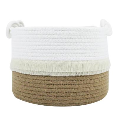 China Small Viable Decorative Woven Storage Baskets Cotton Rope Basket For Diaper Covers Magazine And Locks Cute Tassel Nursery Decor for sale