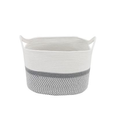 China Cotton Sustainable Square Rope Woven Basket with Handles Rectangle Decorative Basket for Baby Nursery, Living Room for sale