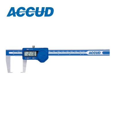 China Stainiess Steel ACCUD Brand 150mm Digital Neck Vernier Caliper Wall Thickness Vernier Gauge With Flat Measuring Posts for sale