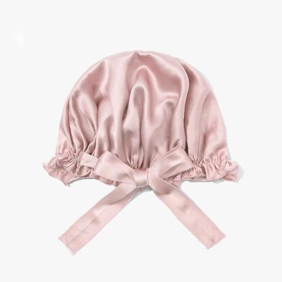 China Protect Luxury Customized Double Layer Sleep Silk Hair Hood Silk Turban With Bondage for sale