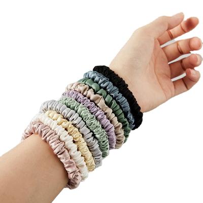 China Fashion Non-toxic Silk Skinny 22mm Elastic Hair Bands Multi Color Luxury Silk Hair Scrunchies for sale