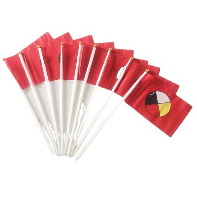 China Heat Advertising Cut 14*21cm Hot Sale Custom Small Hand Waving Flag With 8x12cm Wooden Pole for sale