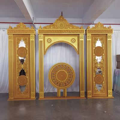 China Durable Fancy Stage Gold Decoration Indian Wall Background Backdrops For Wedding Event From Factory Supplier for sale