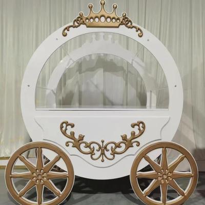 China Durable Customized Wooden Candy Cart Pink Can Be Pushed Cart Wedding Decoration for sale