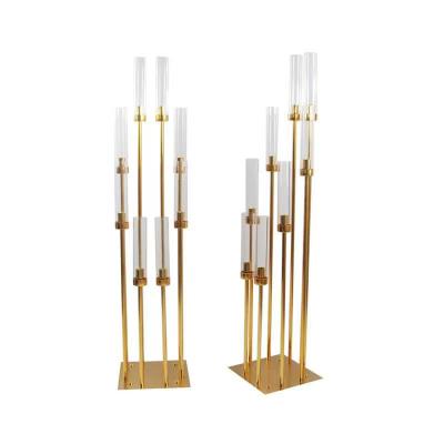 China Cheap Durable Stunning Gold Stainless Steel Table Tops Candelabras Wedding Table Centerpieces For Party Banquet Decoration for sale