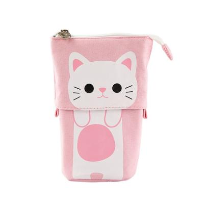 China Retractable Cute Telescopic Pencil Case Kawaii Stand Up Pencil Bag Kids Cartoon Pen Holder For School Office Canvas Pencil Filter Holder for sale