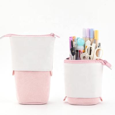 China OEM Adjustable Pencil Student Colorful Pencil Bag Case Stationery Holder Organizer Case PU Corduroy Stand Up Stand-Up Transformer Bag for sale