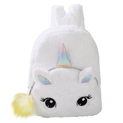 China RTS Unicorn Backpack Children's Soft Cute Plush White Plush Ball Zipper School Bag Hot Sale In Running Animal Pattern Pet Backpack for sale