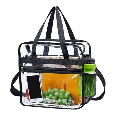 China Portable Custom Transparent Clear Large Capacity PVC Wash Bag With Handle Shoulder Strap Traveling Shopping Tote Bag for sale