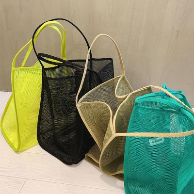 China Fashion Folding Girl and Durable Beach Carry Bag Reusable Eco Friendly Large Tote Bag Mesh Shopping Bag High Capacity Women for sale