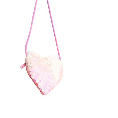 China Heart Shaped Oblique Back Wallet Coin Purse Lanyard One-Shoulder Diagonal Bag Kindergarten Kids Sequin Coin Purse Small for sale