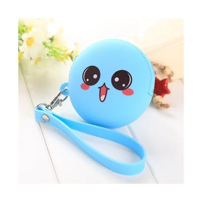 China Creative Mini Round Silicone Zipper Earphone Bag Cartoon Candy Color Coin Purse Anti-theft Coin Bag Handle With Head Case for sale