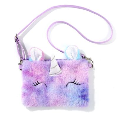 China Cute Soft Cartoon Unicorn Plush Shoulder Bag Kids Messenger Bag Kindergarten Girl Coin Purse for sale