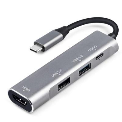 China Aluminum Type C Hub Aluminum Alloy Combo Type C to USB3.0 USB2.0 Hub HD4K Adapter for sale